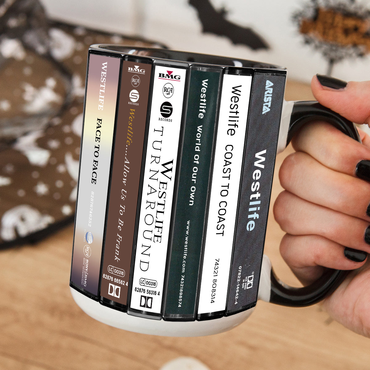 Westlife Albums Cassette Collection Retro Accent Edge-to-Edge Printed Mug
