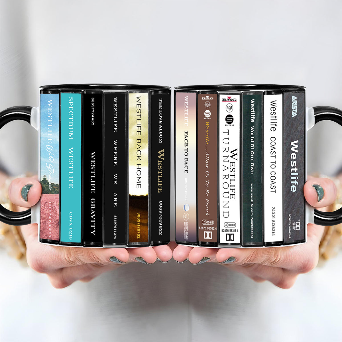 Westlife Albums Cassette Collection Retro Accent Edge-to-Edge Printed Mug
