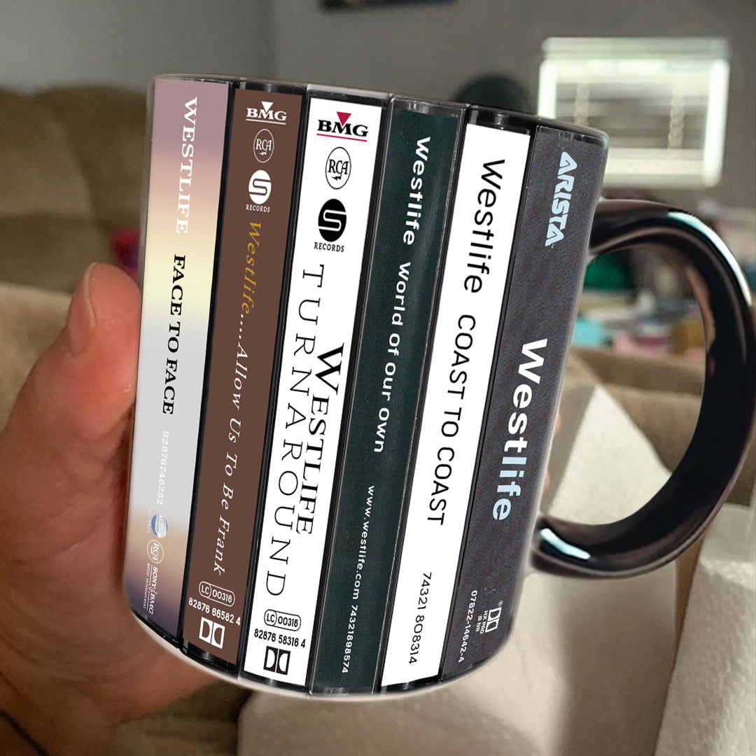 Westlife Albums Cassette Collection Retro Accent Edge-to-Edge Printed Mug