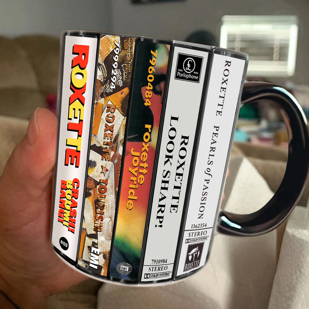 Roxette Albums Cassette Collection Retro Accent Edge-to-Edge Printed Mug